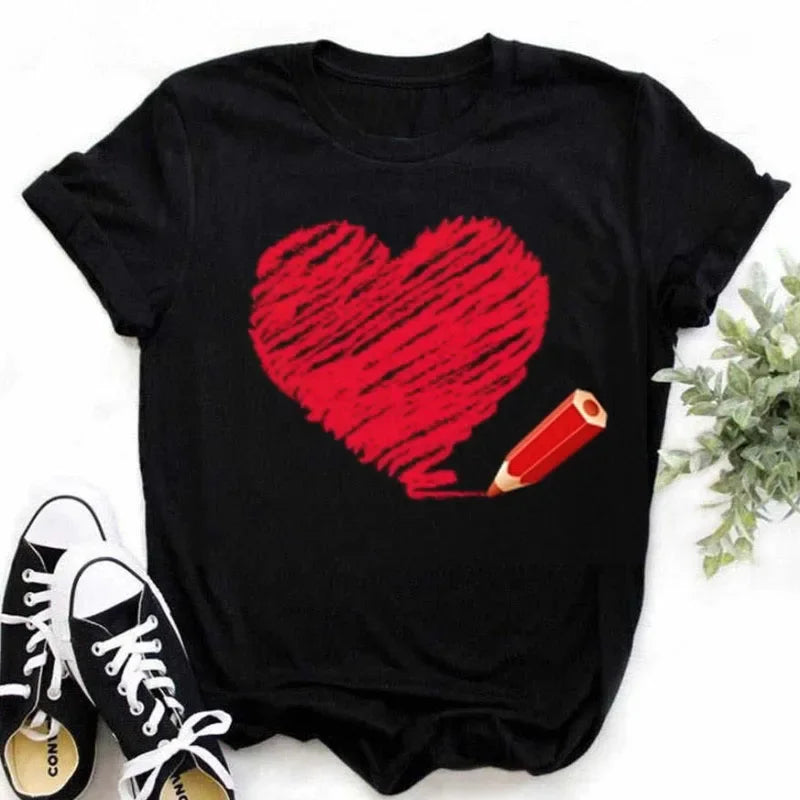 Maycaur New Finger Heart T Shirt Women Tops Korean Ulzzang Graphic Tees Women Fashion Women's T Shirts 90s Girls Black Shirt