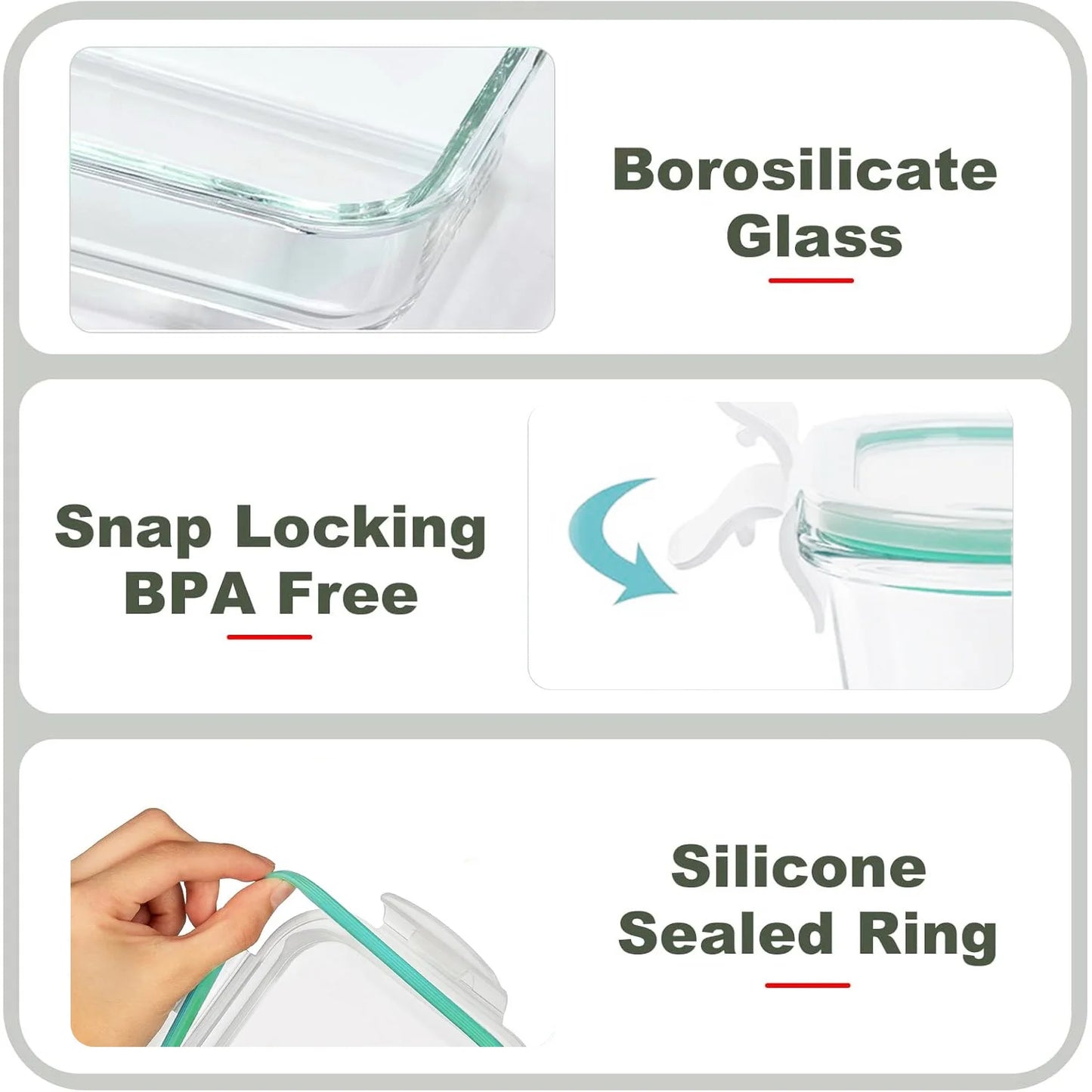 Glass Food Storage Containers 4-Pack with Lids, Airtight Leakproof for Lunch, Meal Prep, Dishwasher Safe, Green (12.5 to 42 Oz)