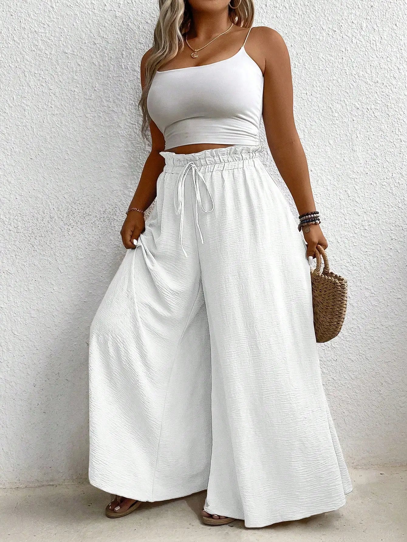 High Waist Wide Leg Casual Solid Color Pants For Women