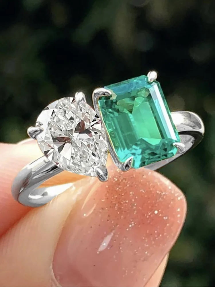 925 Sterling Silver Simple Classic Zircon WaterDrop Square Ring For Women Engagement Wedding Luxury High Quality Fine Jewelry