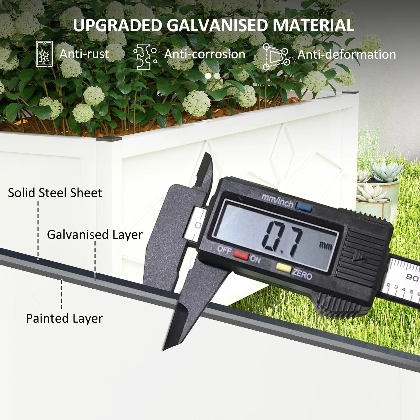 Galvanized Raised Garden Bed with Trellis Planter Box, White