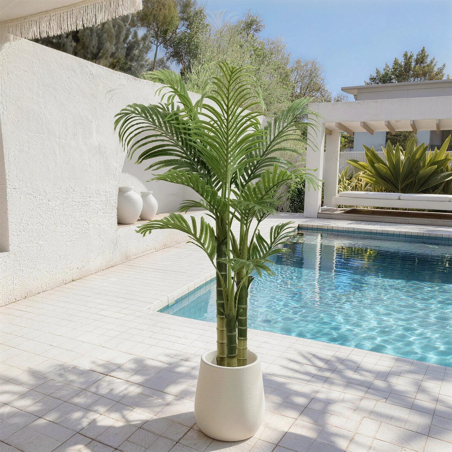 4/5/6FT Artificial Areca Palm Tree with White Pot, 3-Trunk Faux Tropical Palm Plant, Realistic Indoor Fake Tree for Home Office Living Room Decor