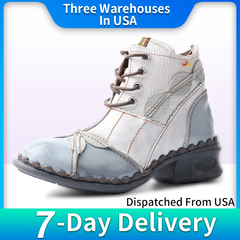 TMA EYES Women's Winter Leather Oxford Ankle Boots Fleece Lined Bootie Stylish Washed Finish Fashionable Winter Footwear