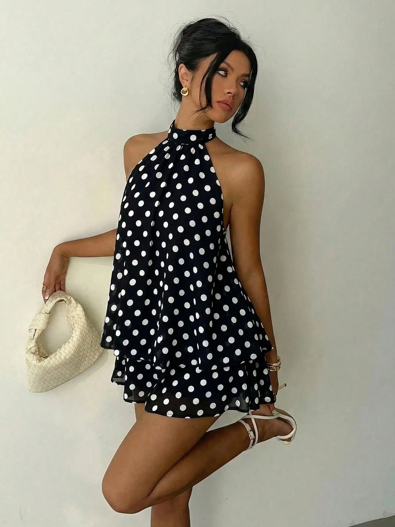 Aloruh Women's Elegant Light Yellow Halter Tie Mini Dress,Beige Summer Party Dresses,Wedding Guest,,Night Out,Birthday,Sun Dress,Island Vacation Outfit