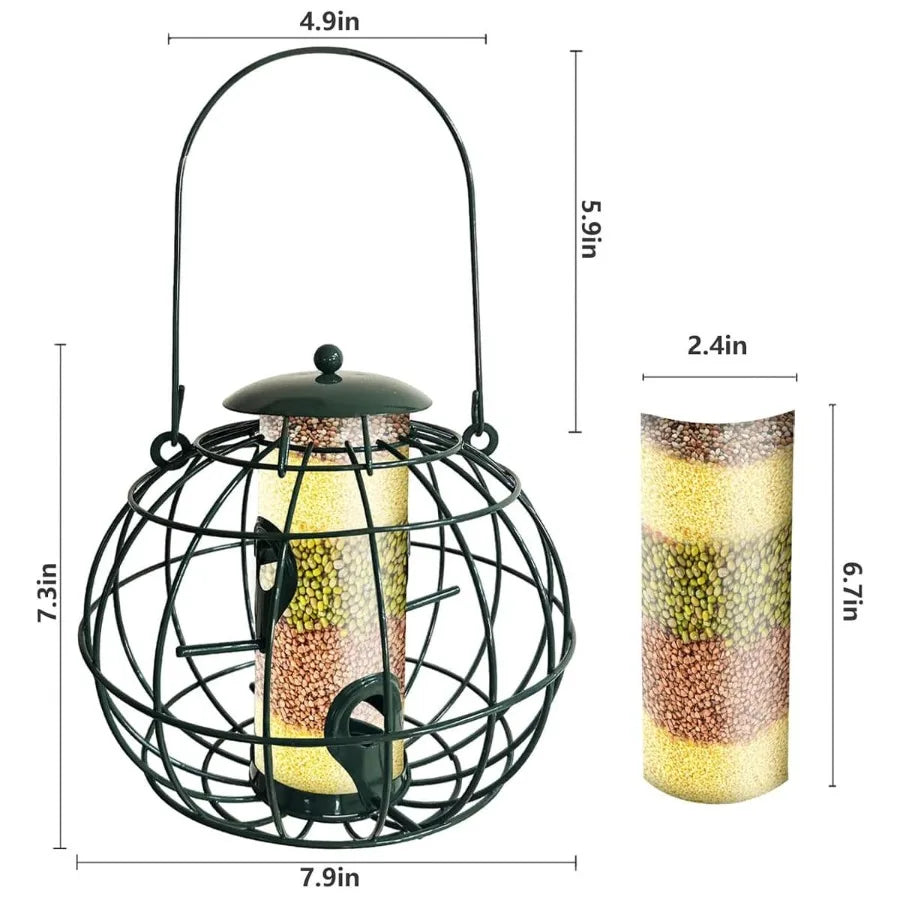 【New Arrival】Squirrel-Proof Wild Bird Feeder, Hanging Metal Cage Seed Feeder with Clear Tube, Outdoor Garden Bird Feeder for Finches, Sparrows