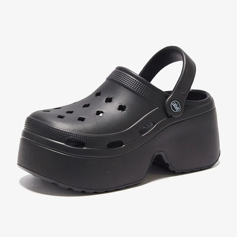 9CM Thick Women's Sandals 2024 New Summer Slippers High Heel Soft Sole Beach Garden Shoes Outdoor Waterproof Women's Hole Shoes