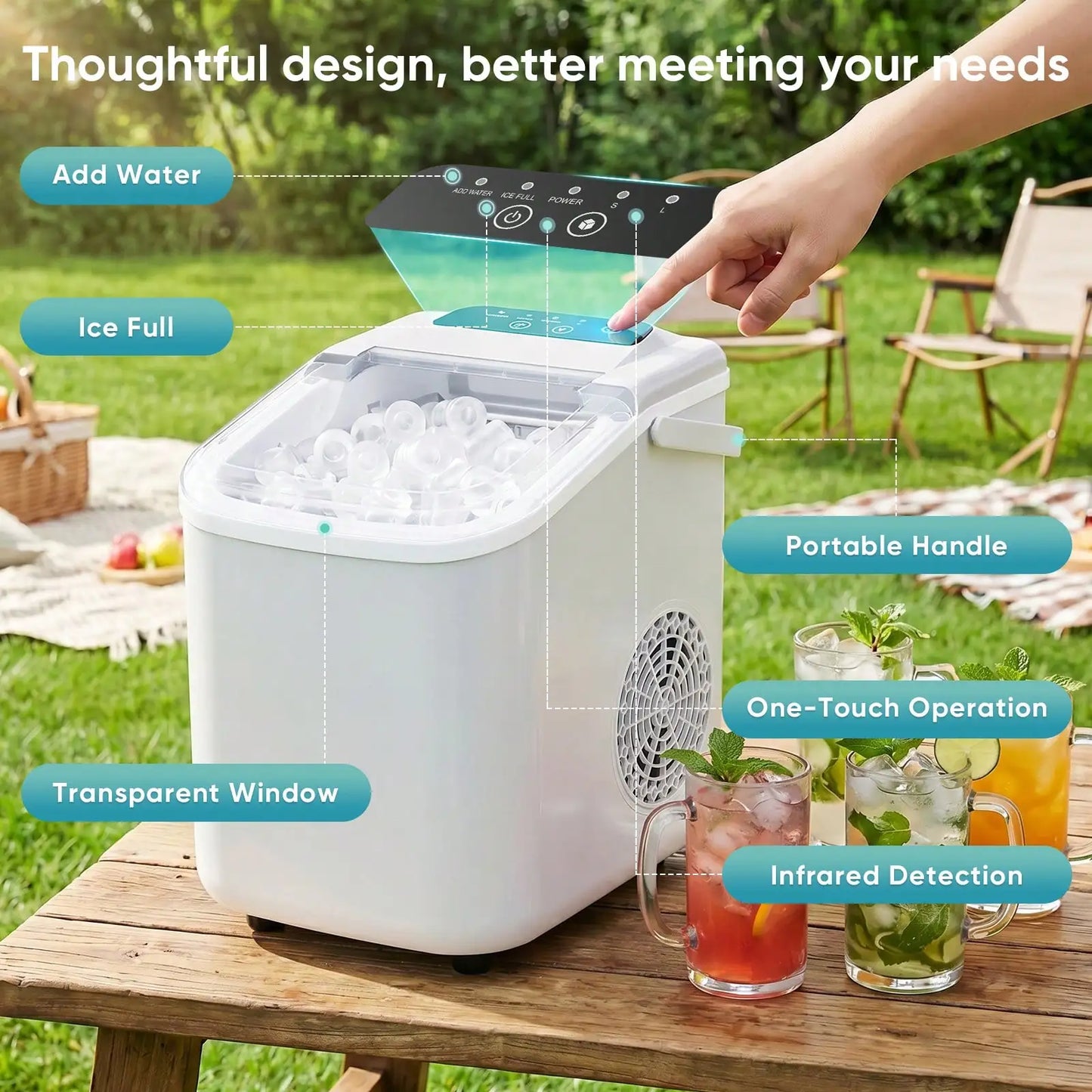 Nugget Ice Makers Countertop, Portable Nugget Ice Machine, Ready In 6 Mins, 24lbs In 24Hrs, Auto-Cleaning, With Basket And Scoop, For Home, Kitchen, RV, Camping, Green