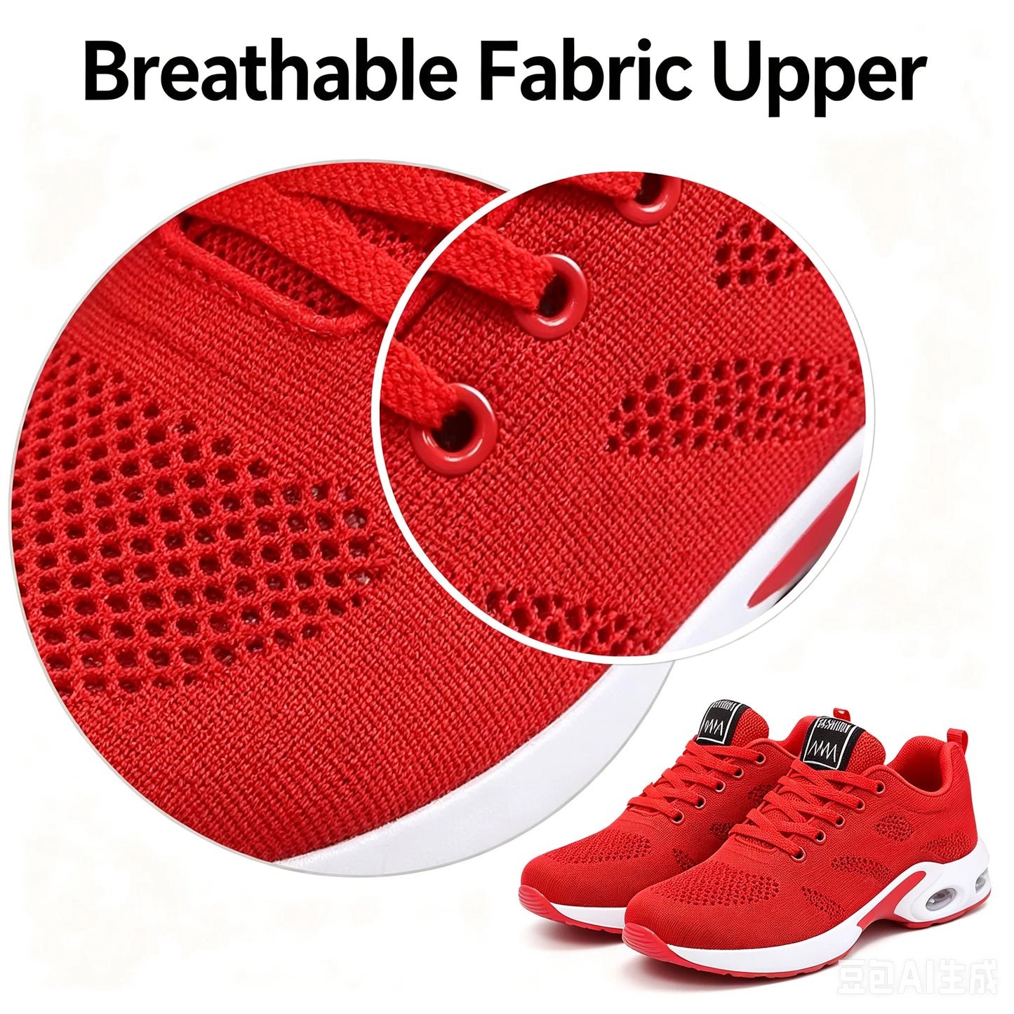 Women Air Cushion Running Shoes Breathable Mesh Upper Athletic Sneakers Non Slip Soft Sole Casual Platform Shoes Ladies Lightweight Sport Footwear for Gym Jogging Tennis Outdoor Daily Walking Fitness Training Red Black White