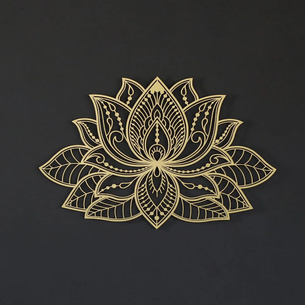 Boho Zen Radiant Lotus Wall Art, Shiny Metal Mandala Sculpture, Golden Brass Finish Iron Hanging Decor for Living Room, Bedroom, Yoga Studio, Bohemian Housewarming Gift