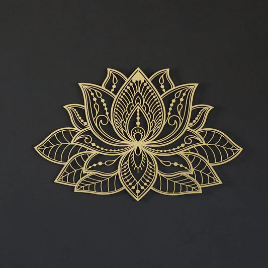 Boho Zen Radiant Lotus Wall Art, Shiny Metal Mandala Sculpture, Golden Brass Finish Iron Hanging Decor for Living Room, Bedroom, Yoga Studio, Bohemian Housewarming Gift