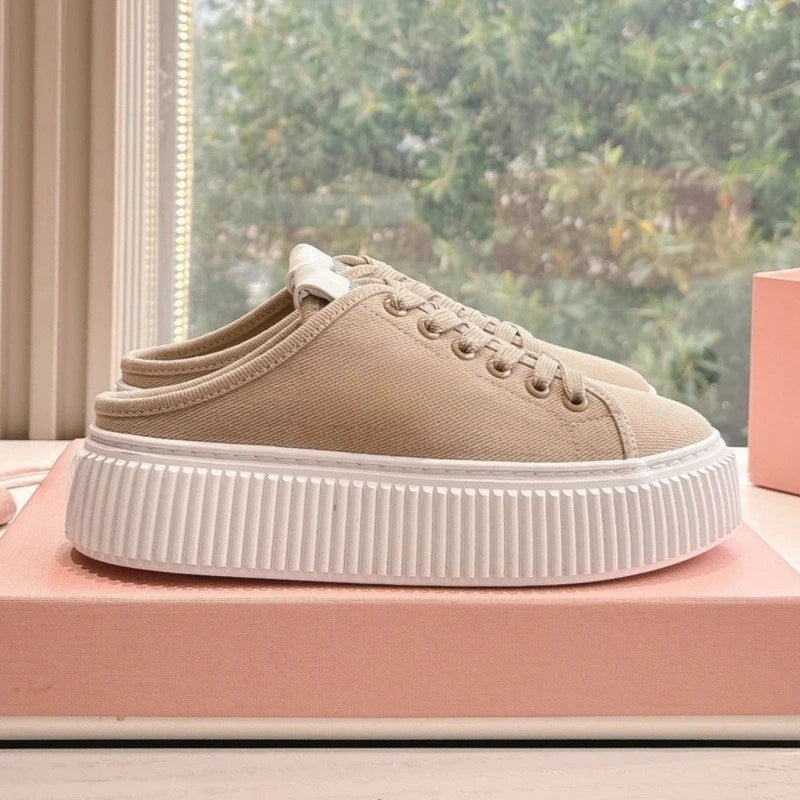 Spring Summer New Women's Genuine Leather Thick Sole Plain Color Letter Print Cookie Sneakers Casual All-Matching White Shoes