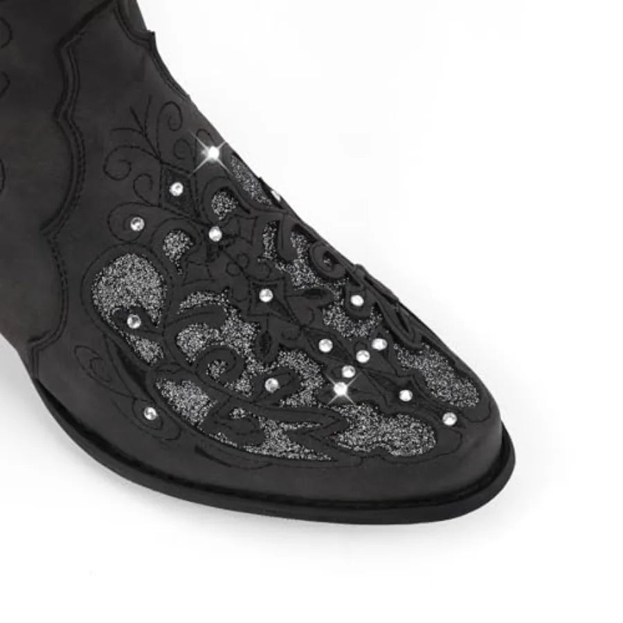 Western Mid Calf Cowboy Cowgirl Boots Sparkly Rhinestone Bling Cowboy Boots for Women