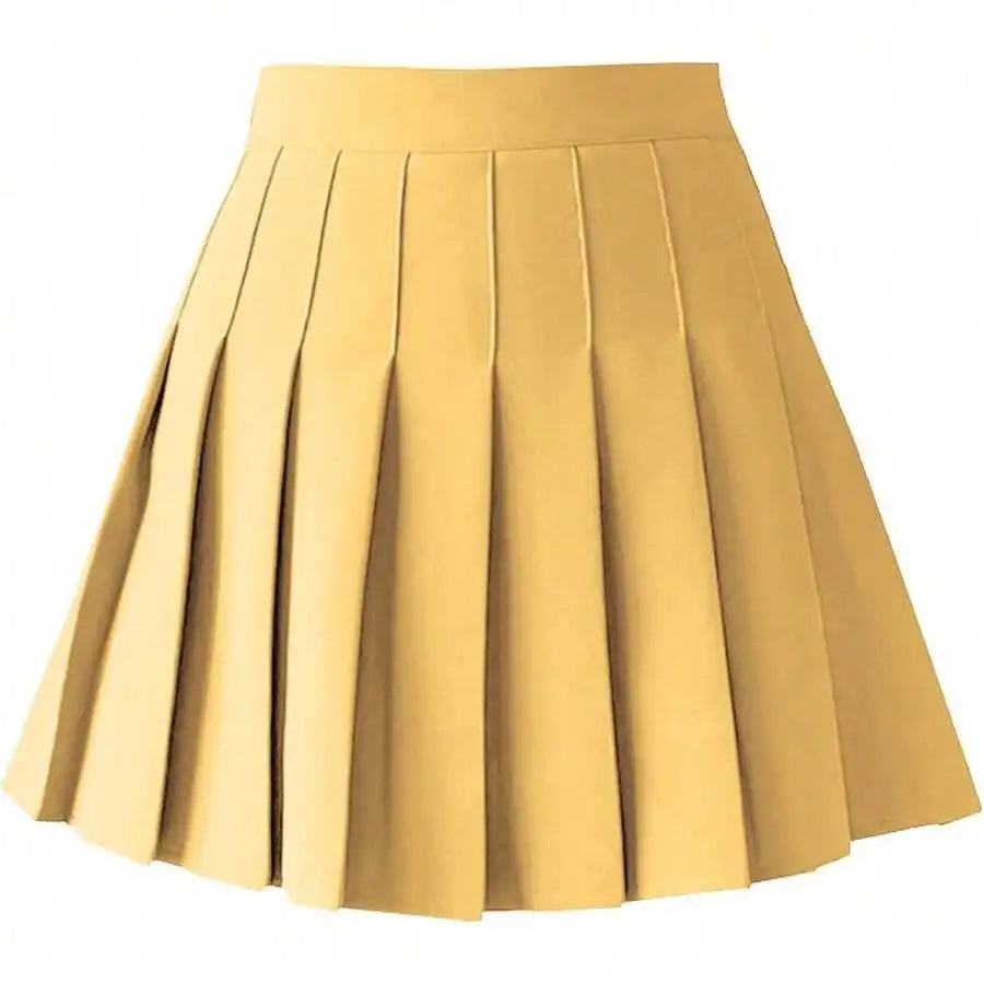 Womens High Waist A-Line Pleated Mini Skirt Solid Color Polyester