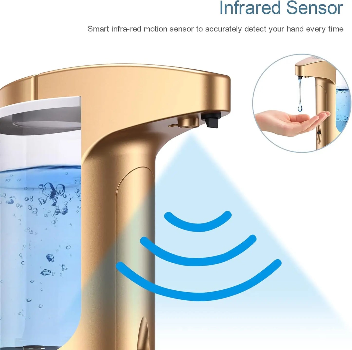 370ml Touch-Free Automatic Soap Dispenser - Adjustable Volume for Kitchen Bathroom Toilet in Golden