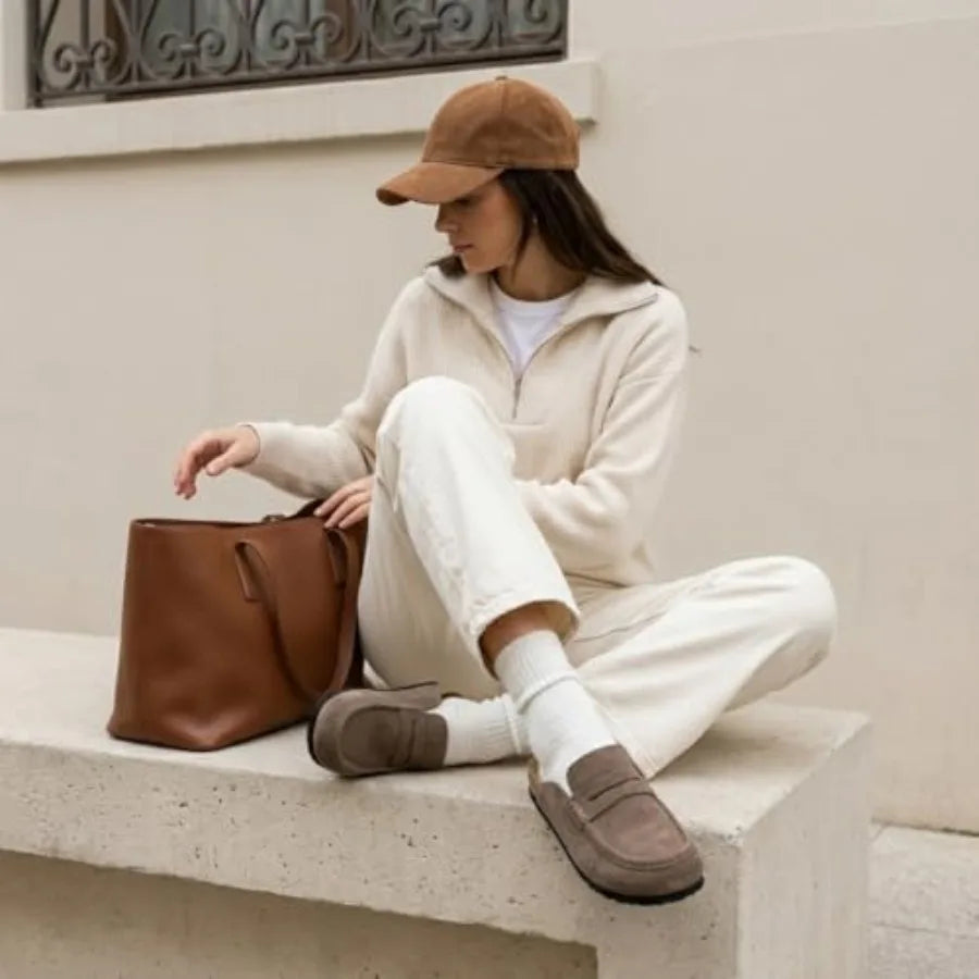 CUSHIONAIRE Fondu Genuine Leather Mule Clogs for Women, Comfortable Slip On Womens Shoes with Penny Strap Accent and Memory Foa