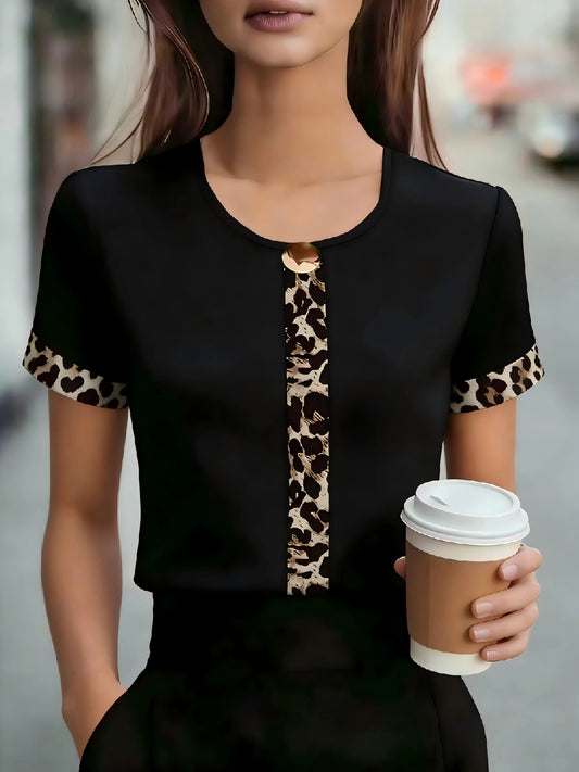 Temperament Loose Woman Shirt Fashion Casual Blouse Elegant Short Sleeve Holiday Weekend Top