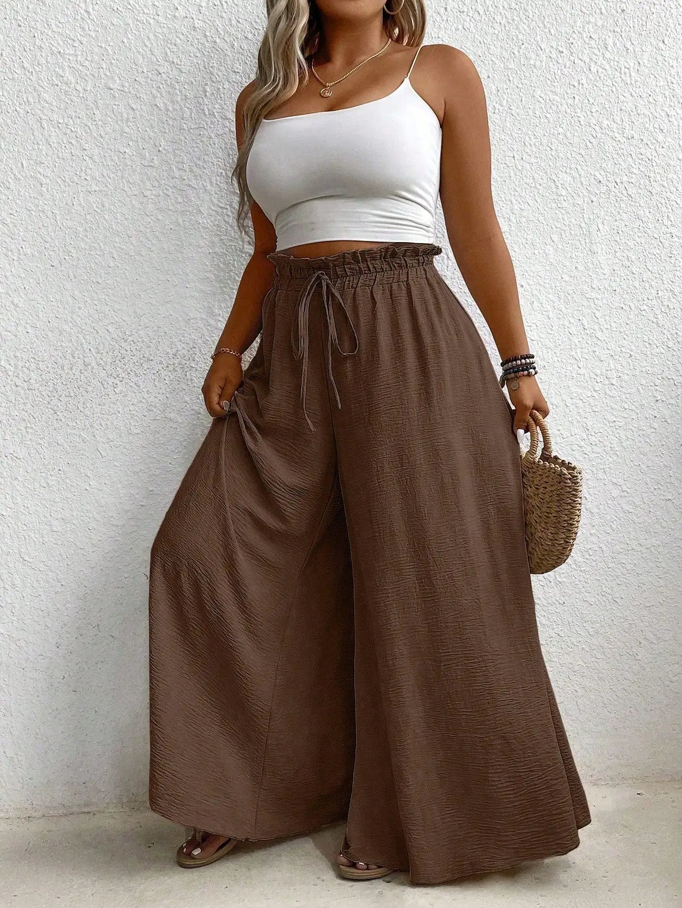 High Waist Wide Leg Casual Solid Color Pants For Women