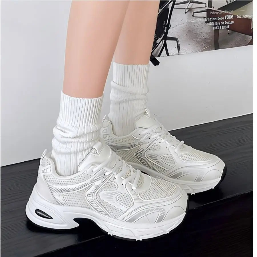 Women Platform Chunky Sneakers Trendy Color Block Breathable Casual Shoes Comfortable Height Increasing Walking Trainers