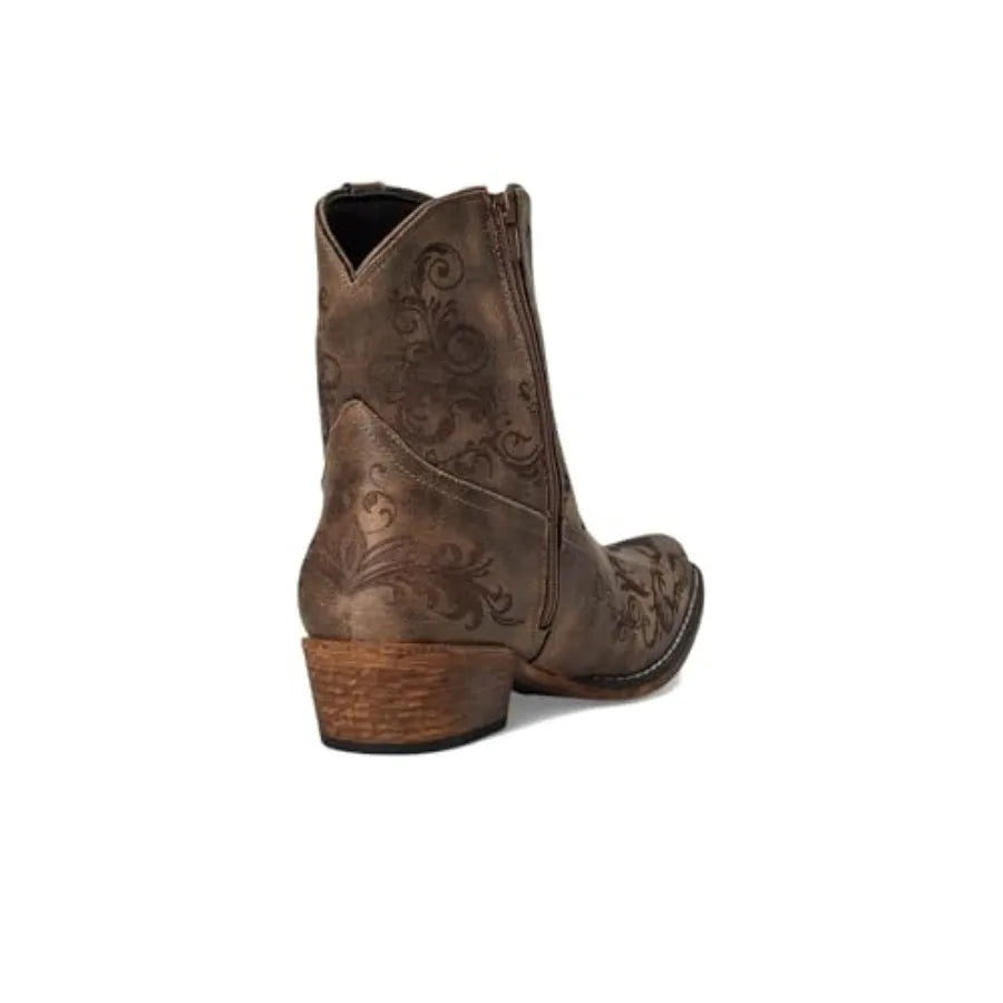 Womens Short Stuff Embroidery Snip Toe Casual Boots Ankle Low Heel 1-2