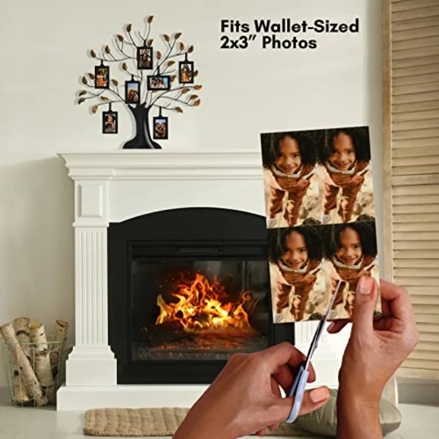 Family Tree Picture Frame - Includes 12 Hanging 2x3 Picture Frames - Adjustable Ribbon Tassels - Ideal as Mother's Day Gifts or