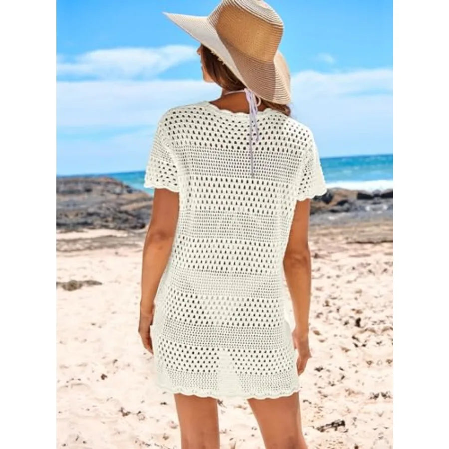 Women's Swimsuit Cover Ups, Mesh Knit Crochet Hollow Out, Bathing Suit for Summer Vacation, Beach Swimwear