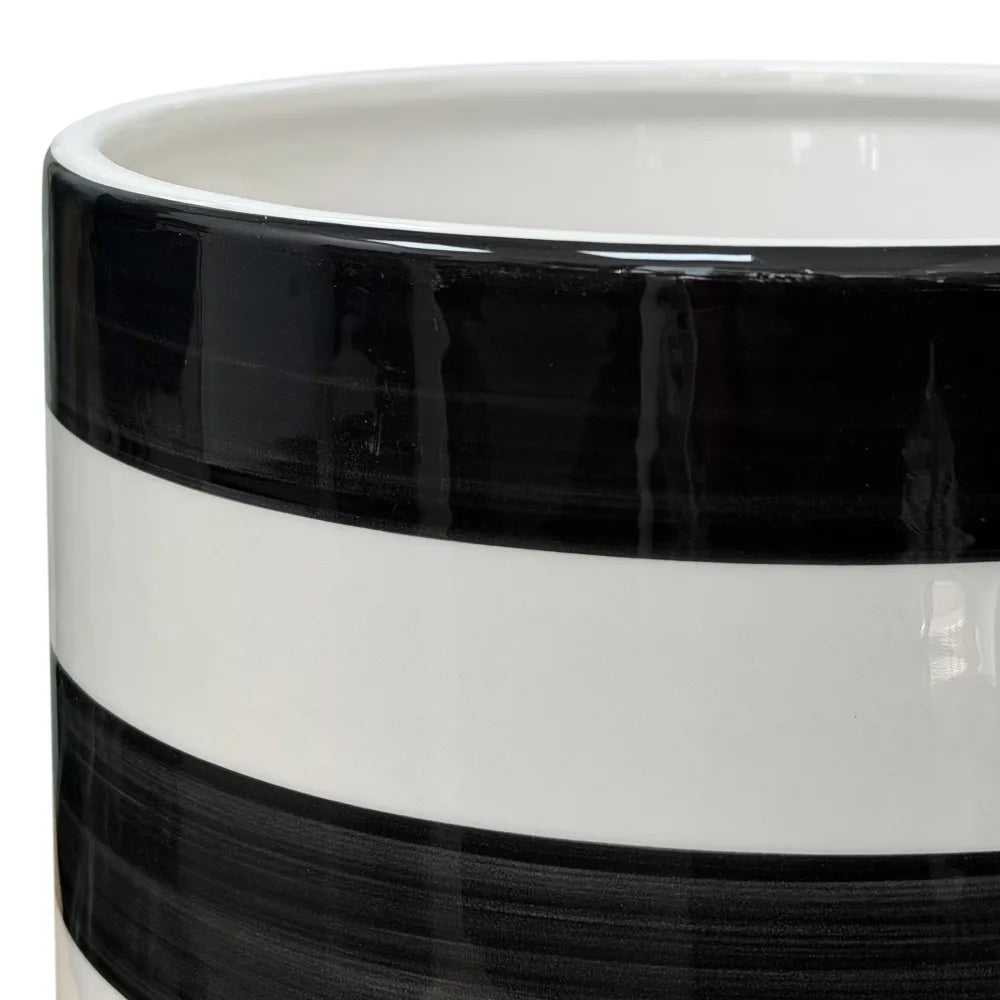 Large Round Ceramic Flower Pot Planter Modern Rich Black and Arctic White Indoor Outdoor Home Garden Decor