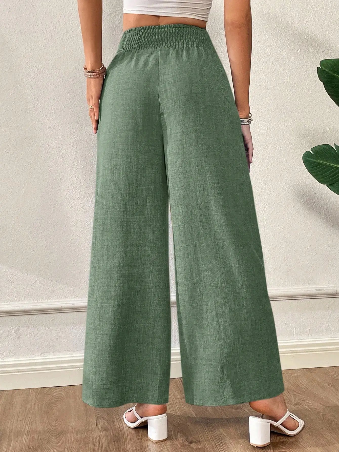 Wide Leg Loose Casual Pants Women High Waist Elastic Waist Summer