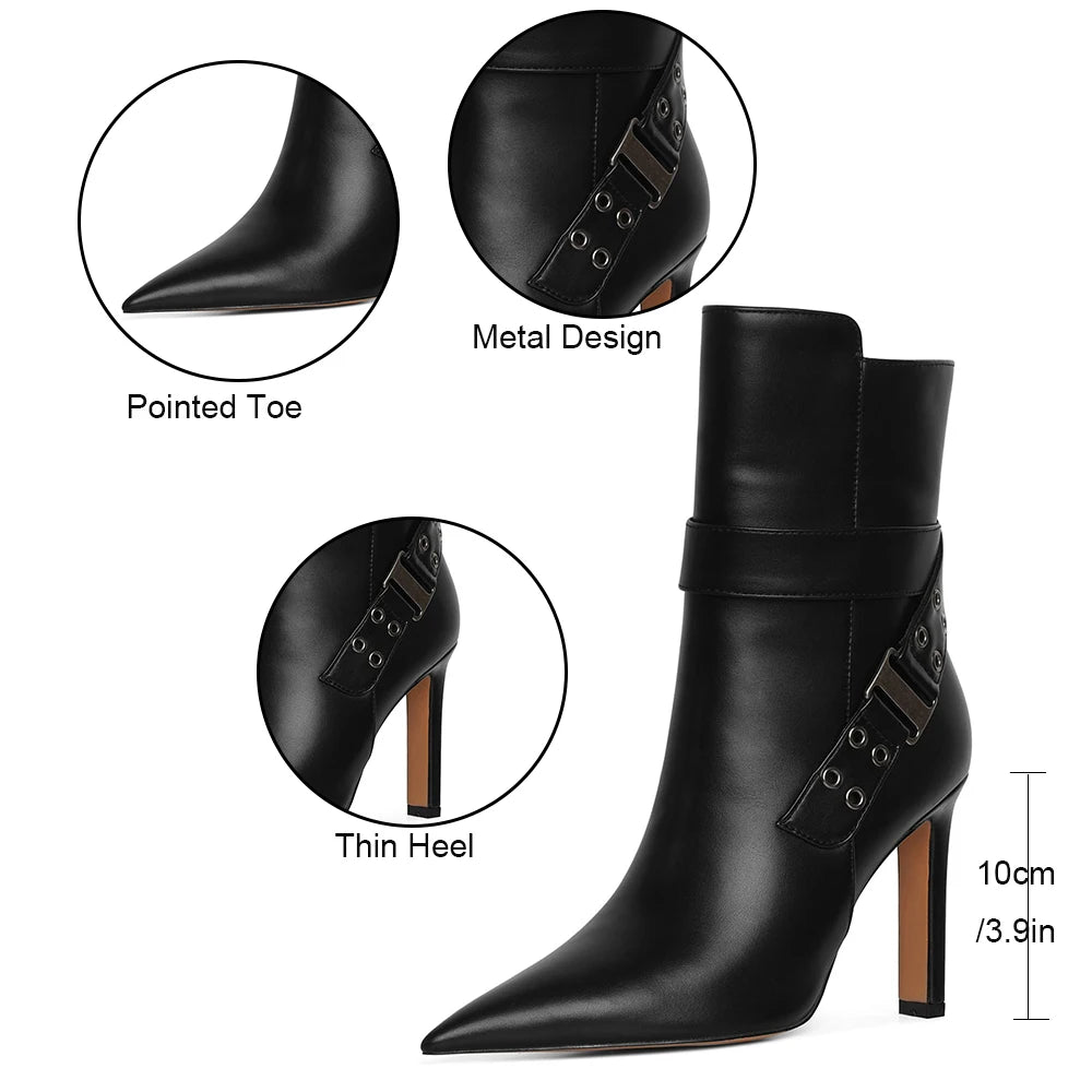 DoraTasia Fashion Pointed Toe Thin High Heel boots For Woman Hollow Metal Buckle Side Zipper Spring/Autumn Party Ladies shoes