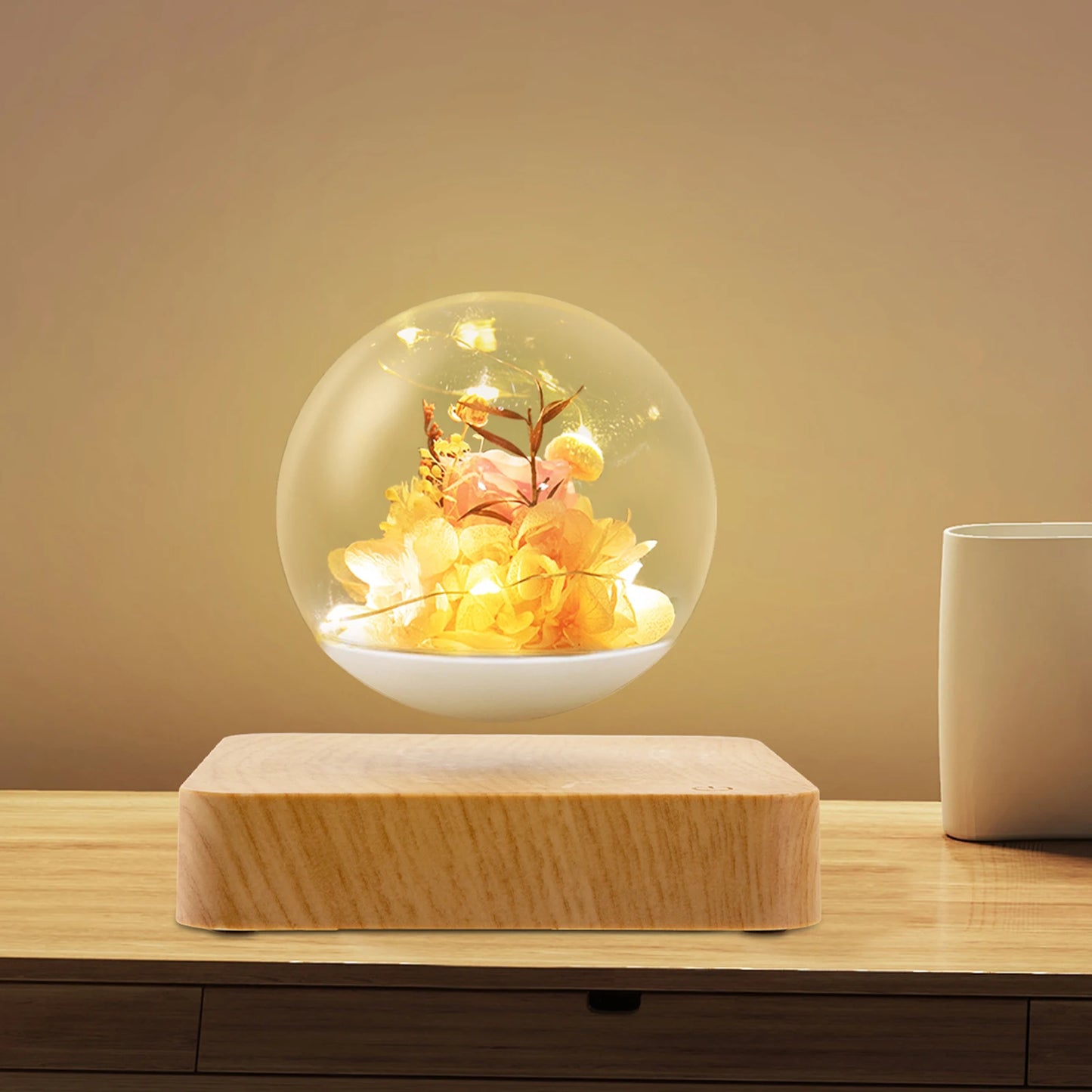 Floating Flower Lamp Floating Flowers with LED Light Magnetic Levitation Flower Light for Bedrooms/Tables/Offices/Living Rooms
