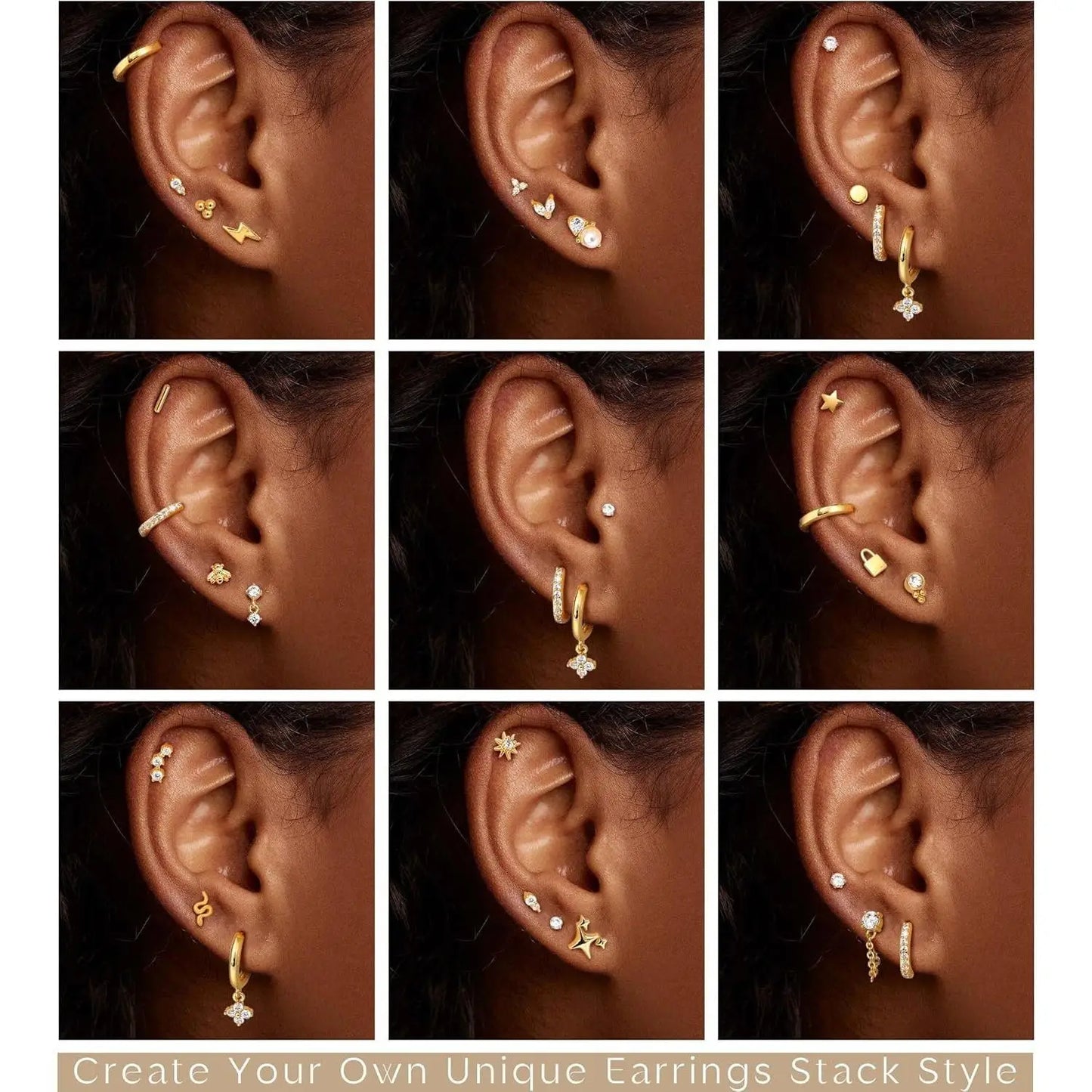 25 Pcs Surgical Steel Earrings for Sensitive Ears for Women Flat Back Studs Hoop Cartilage Earring for Multiple Piercing