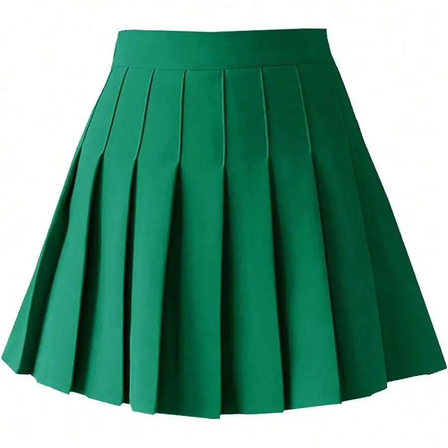 Womens High Waist A-Line Pleated Mini Skirt Solid Color Polyester