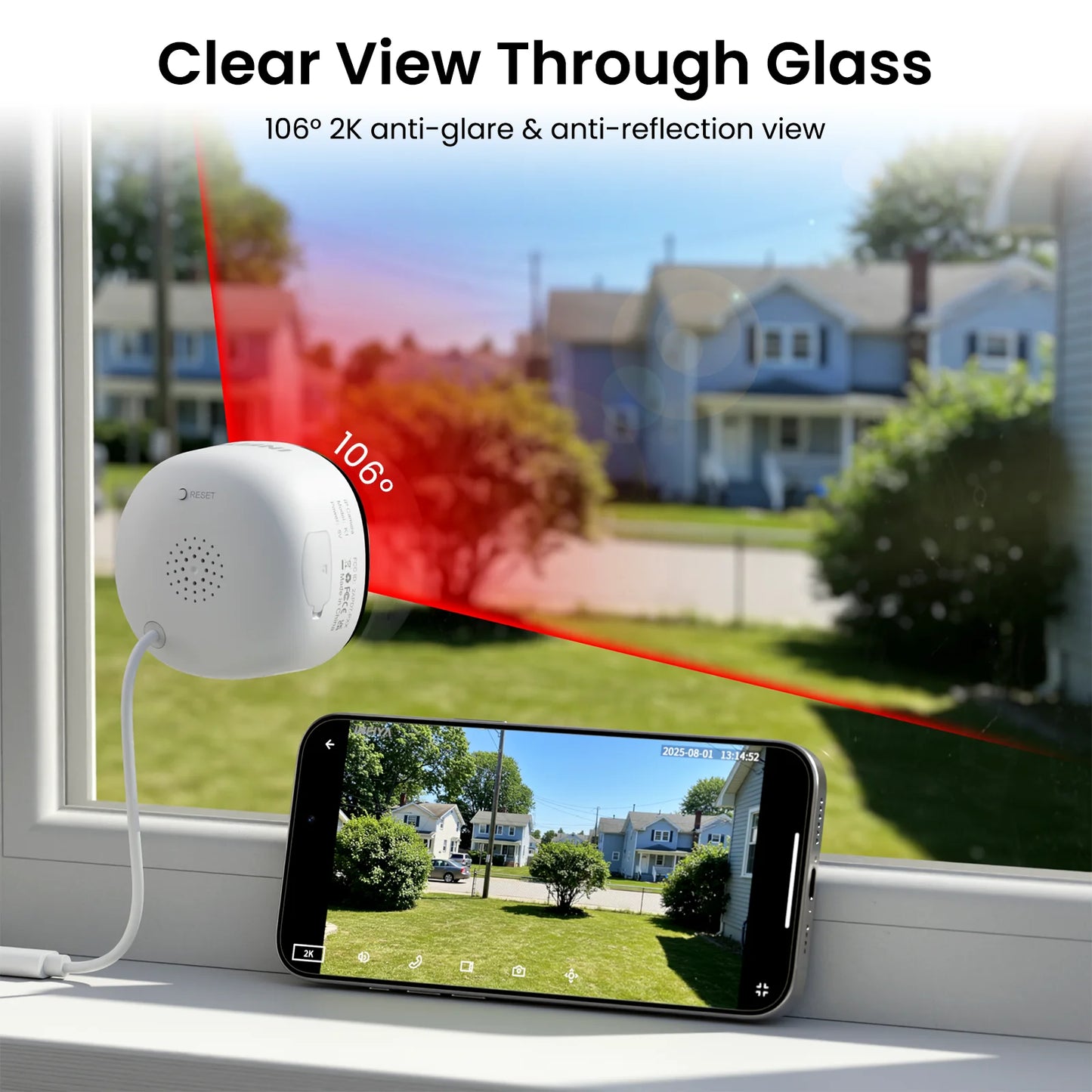 2K Window Camera WiFi Indoor Cameras For Home Security Full Color Night Vision Two-Way Audio Motion Detection