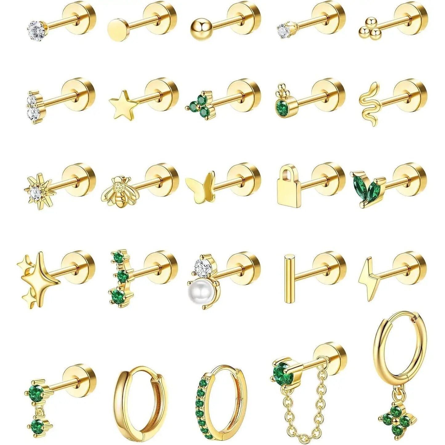 25 Pcs Surgical Steel Earrings for Sensitive Ears for Women Flat Back Studs Hoop Cartilage Earring for Multiple Piercing