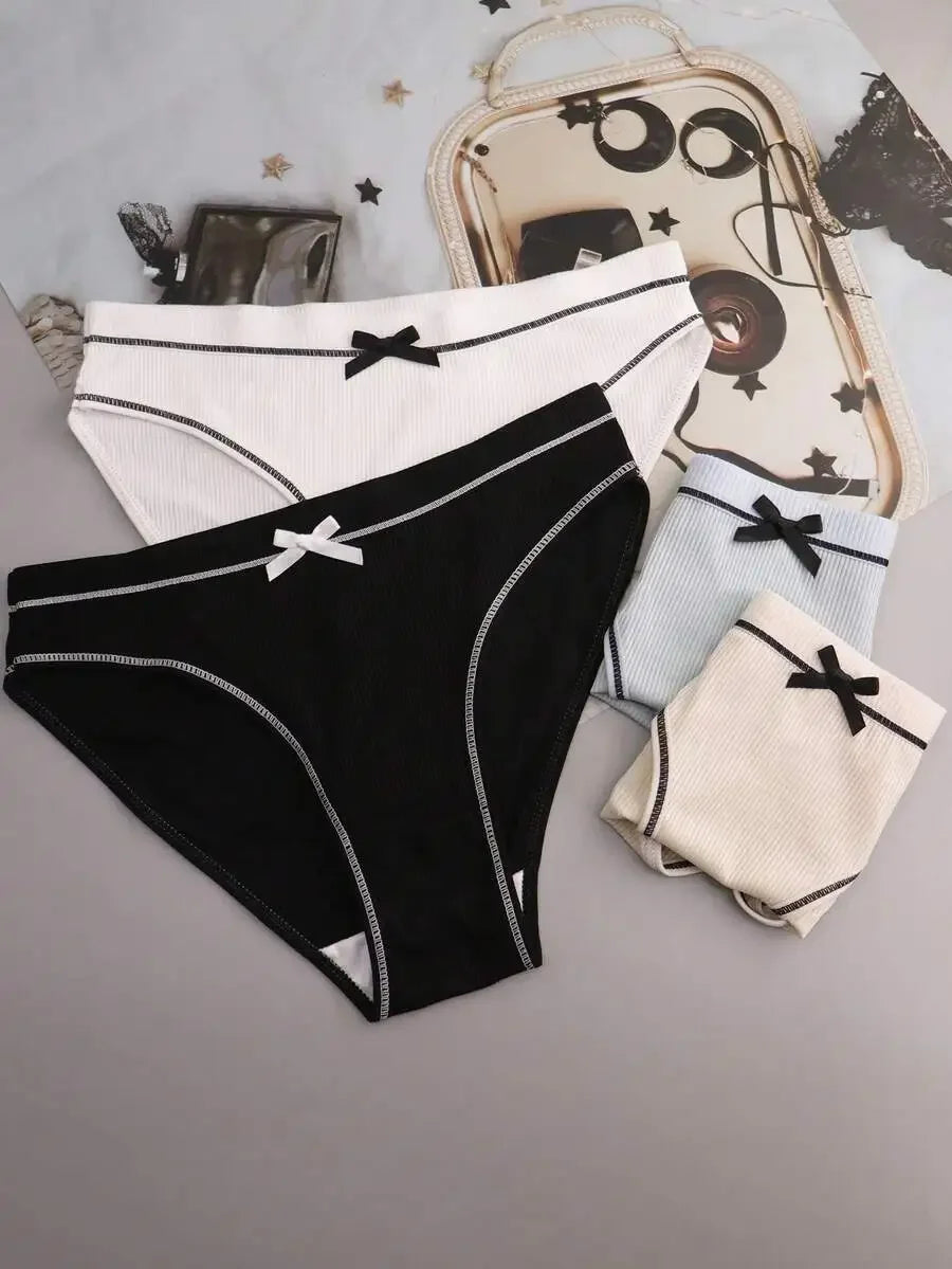 4pcs Womens Milk Silk Bow Comfortable Loose Triangle Panties