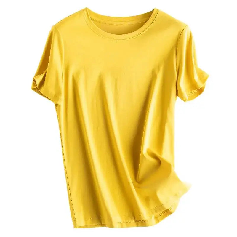 Summer 6% Mulberry Silk Cotton T-shirts Women Loose Round Neck Short Sleeve Luxury Tee Solid Color Basic Tops