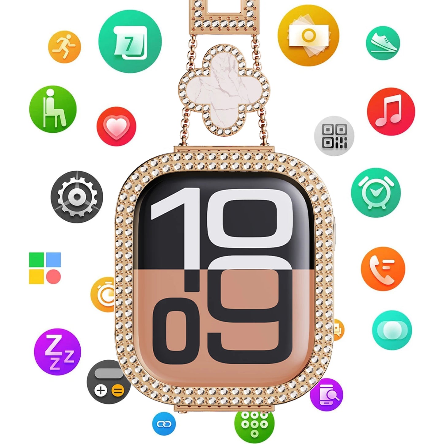 Women Luxury Smartwatch with Sparkling Rhinestones & Metal Wristband, Interchangeable Straps. Features BT Calling, Heart Rate Tracking, Wireless Charging, 110+ Exercise Modes, 3ATM Waterproof, AMOLED Touchscreen, 7-Day Batter