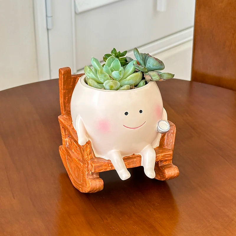 Cute Chair/Swing Smiling Face Little Devil Flower Pot Creative Swing Succulent Plant Flower Pot Garden Home Decoration
