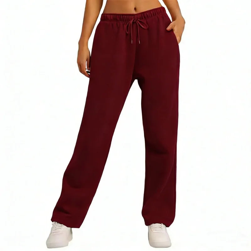 Wide Leg Sweatpants Loose Daily Casual Solid Drawstring High Waist Autumn Winter Women Comfort Trousers