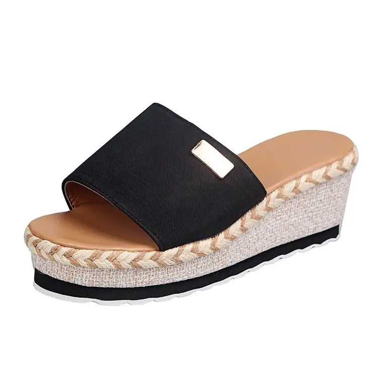 Summer Women Casual Platform Wedge Mule Sandals Thick Shock Absorb Sole Slip On Daily Beach Outdoor Walking Shoes