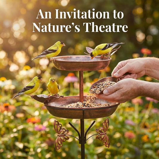 Upgraded Antique Bronze Iron Freestanding Outdoor Garden Birdbaths for Outside Vintage, Double Metal Bird Bath Feeder Bowls for Garden Patio Yard Lawn Decor