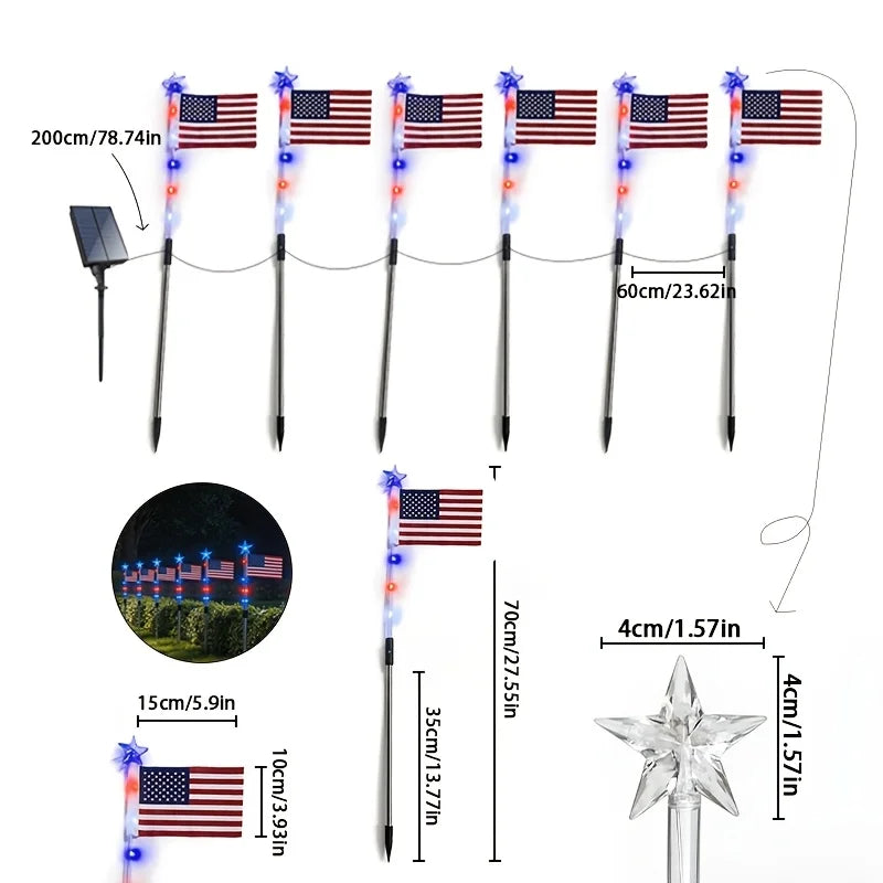12/24 Pack Solar American Flag Pathway Lights, July Decor, 250th.