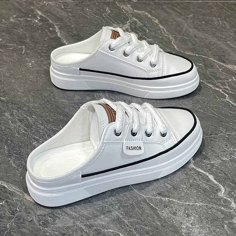Women Backless Mule Sneakers, Thick Platform Slip On Canvas Slippers, No Lace Half Shoes, Casual Chunky Sole Mules, Non-slip Soft Bottom Daily Walking Shoes, Fashion All-match Lazy Slippers for Summer Daily Outdoor Wear
