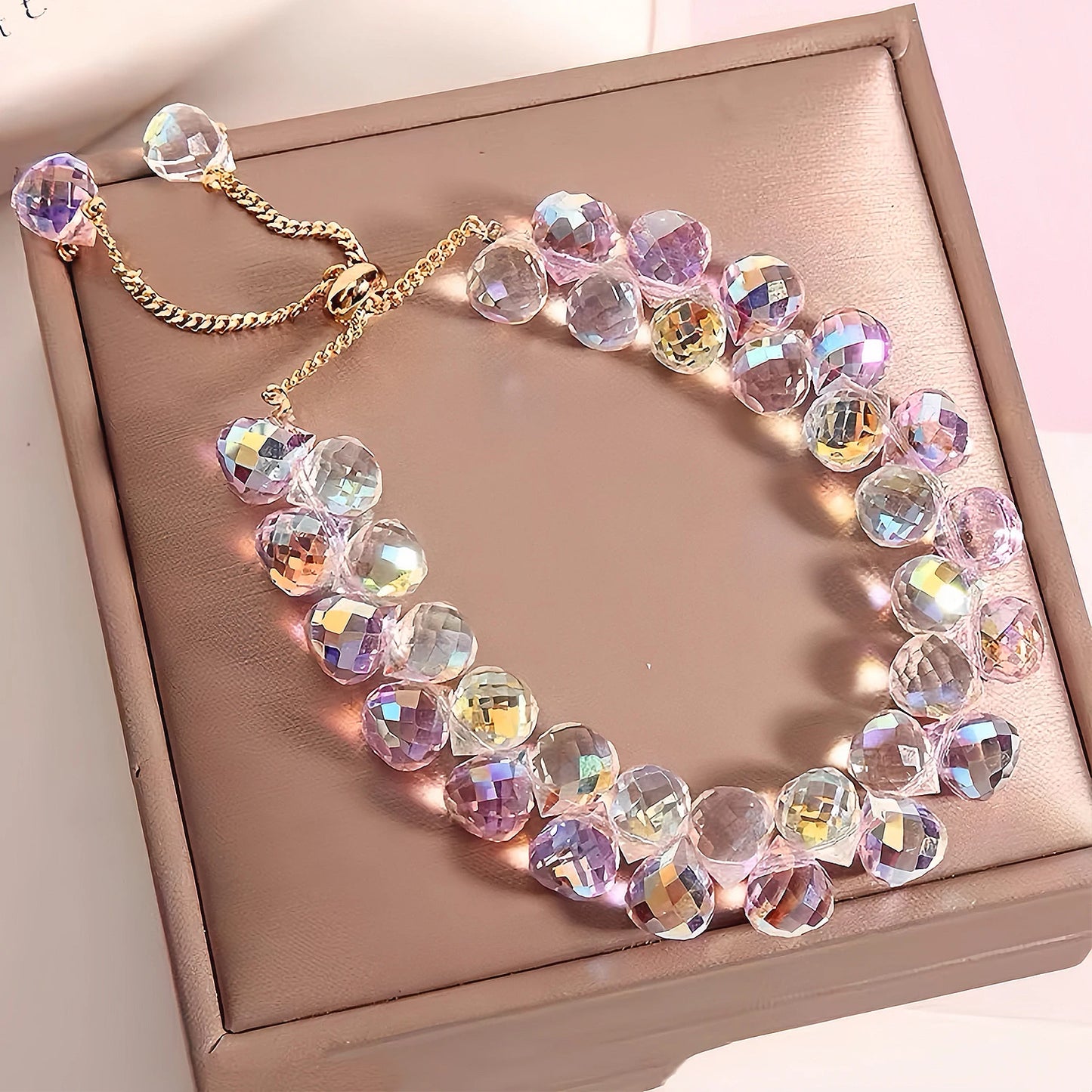 3/4Pcs Mother's Day Gift Pink AB Color Crystal Bracelet, Dainty Adjustable Beaded Charm Bracelet, Fashion Jewelry for Women, Birthday Gift for Mom