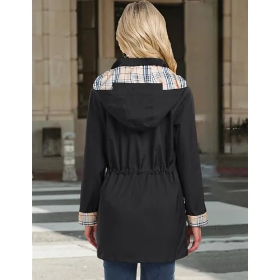 BBX Lephsnt Rain Coats for Women Waterproof Rain Jacket Lightweight Windbreaker Outdoor Hooded Trench Coat