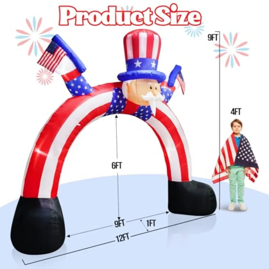 12FT Length 9FT Tall Independence Day Inflatables Uncle Sam Decorations, 4th of July Blow Up Inflatable Yard Decorations Built-