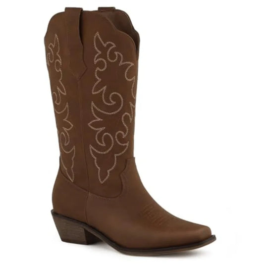 Square Toe Cowboy Boots for Women Mid Calf Cowgirl Boots Chunky Heel Western Cowboy Boots for Daily Outfits Party Country Conce