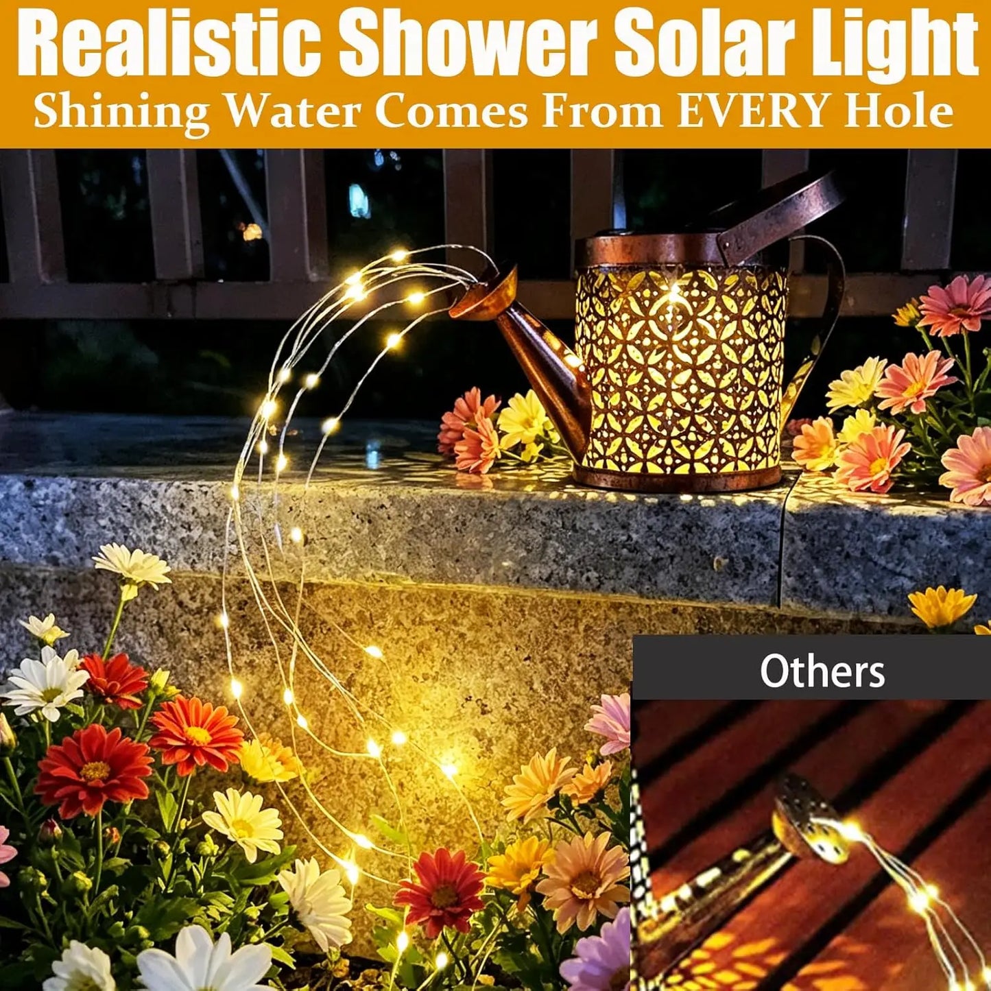 2PCS solar watering pot lights, outdoor garden lights, garden plant decorations, solar waterproof retro metal strip light brackets, suitable for terrace and walkway lighting decoration, and can also be used as garden gifts