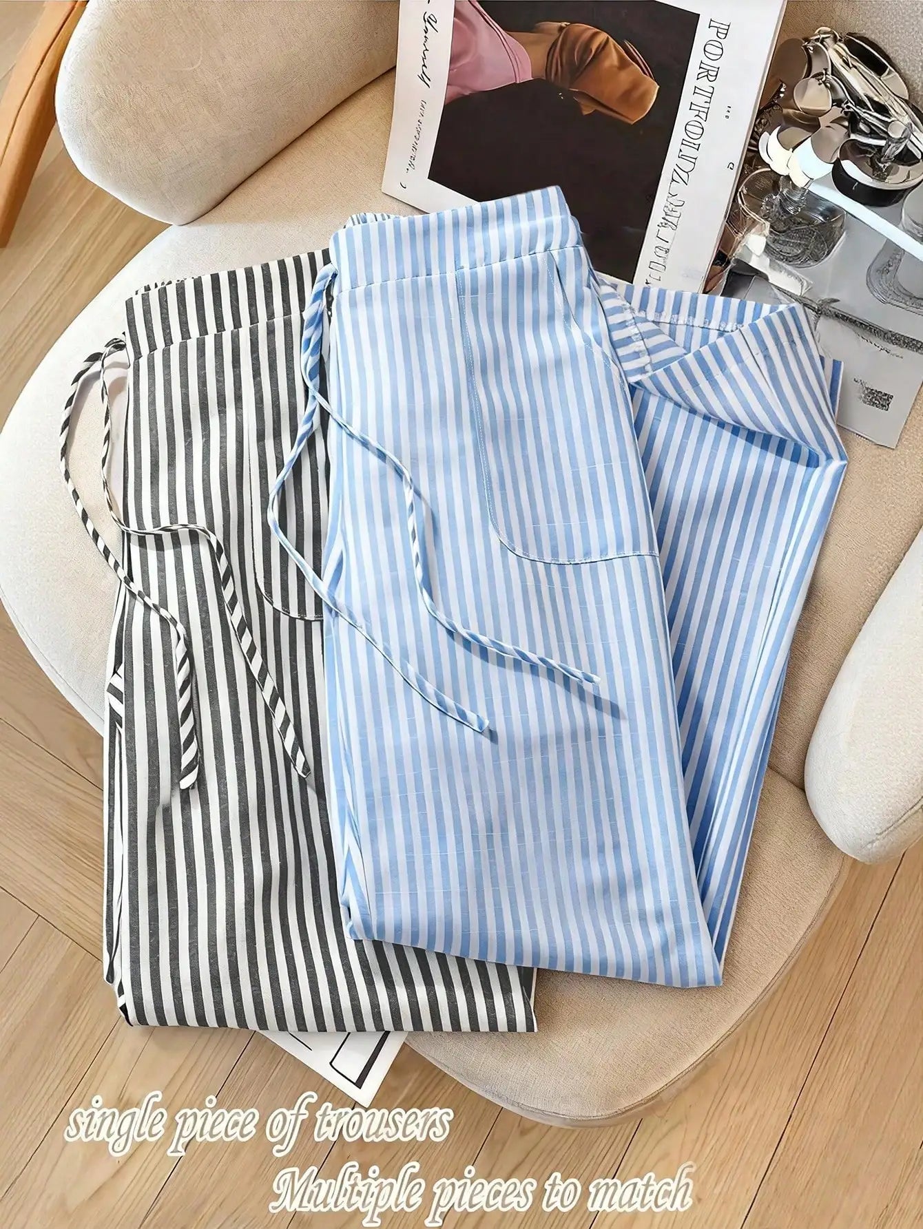 Casual Solid Drawstring Waist Wide Leg Pants For Women