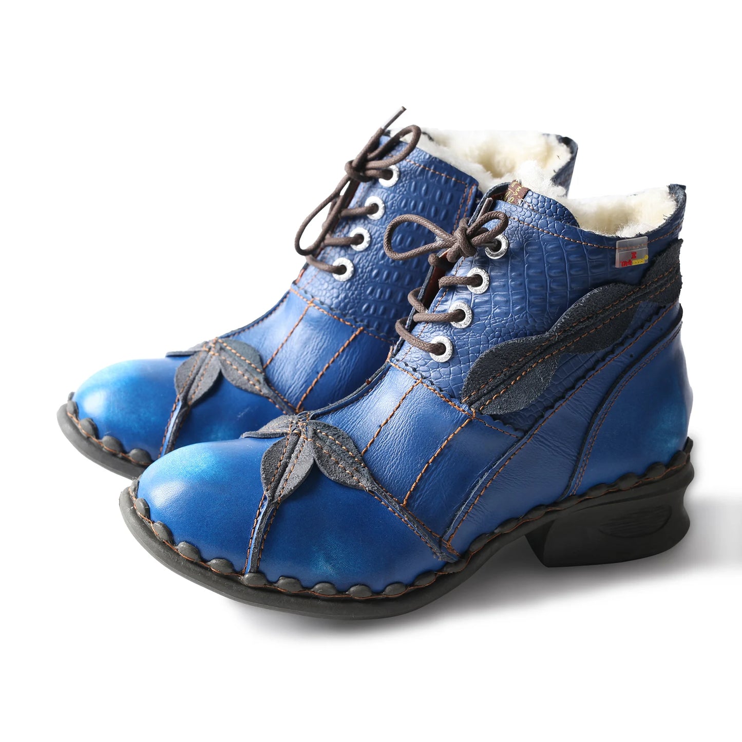 TMA EYES Women's Winter Leather Oxford Ankle Boots Fleece Lined Bootie Stylish Washed Finish Fashionable Winter Footwear