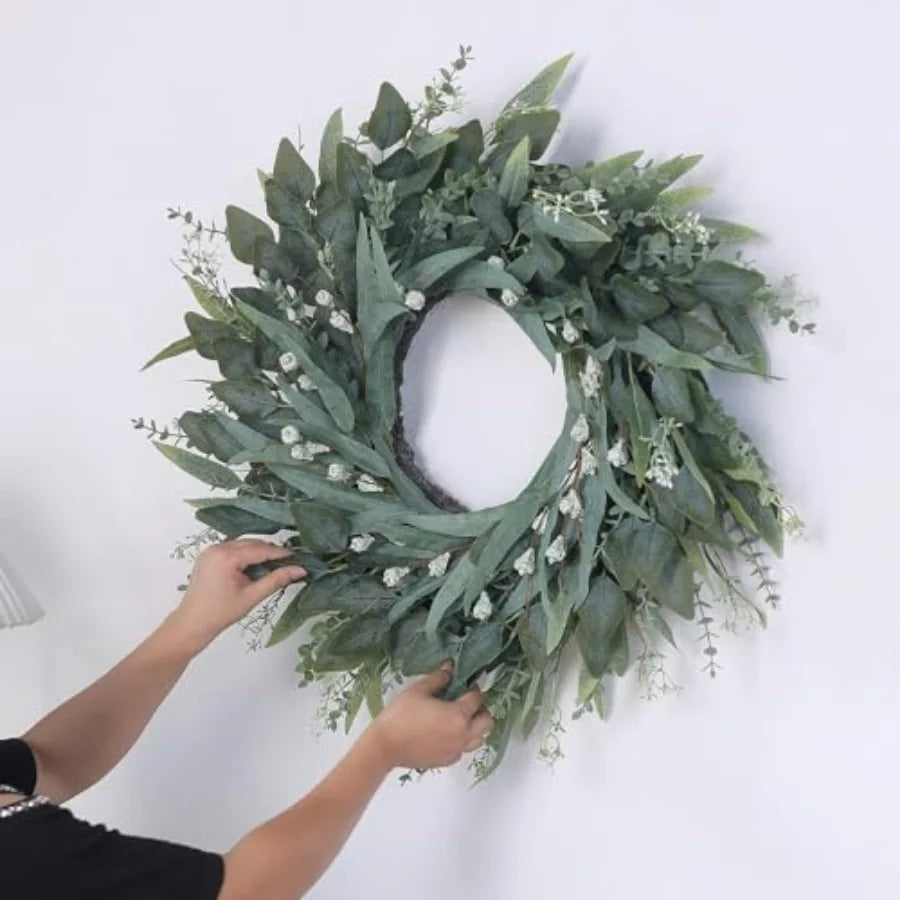 Eucalyptus Wreath for Front Door - Large Artificial Greenery Outdoor Wreath for Porch, Window, Farmhouse, Home, Holiday, Hangin
